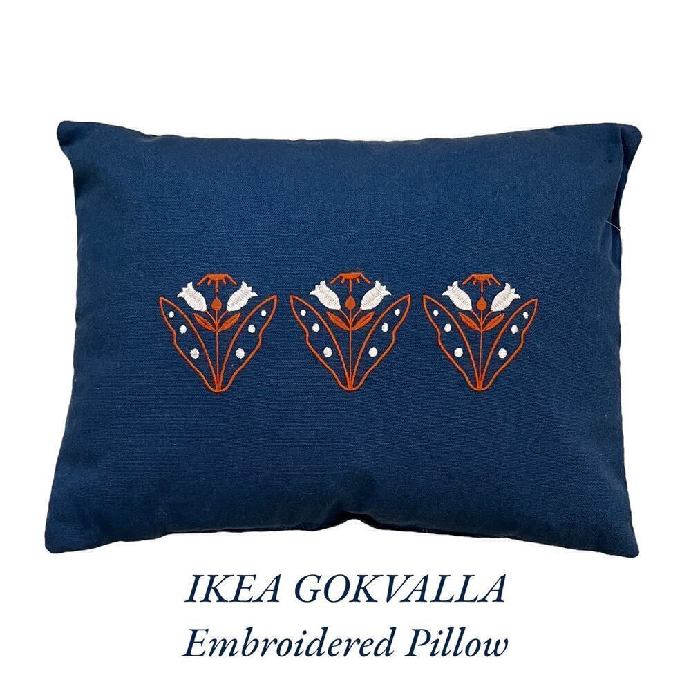 IKEA GOKVALLA Blue Embroidered Pillow 12" x 16 "